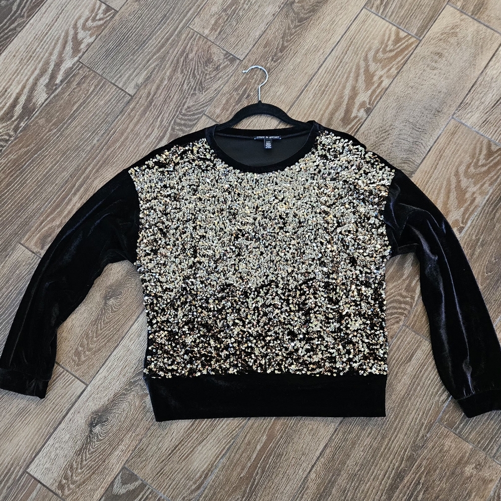 Cable & Gauge Gold Sequin, Black Velvet  Jogger & Sweatshirt Outfit Set L